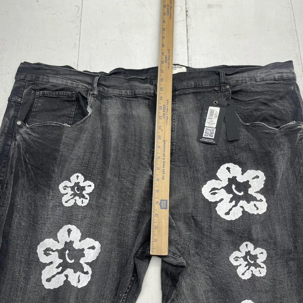 FWRD Denim Fit 1 Jeans Mens 54x33 Black Charcoal Slim Straight Floral Pants - Picture 6 of 10